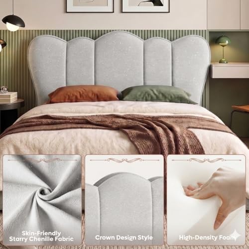 Pinmoco King Scalloped Upholstered Headboard, Gray