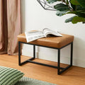 Glitzhome Ottoman Bench, Modern PU Leather Vanity Stools Chairs with Metal Frame, Makeup Stool Padded Foot Rest Stool for Living Room Vanity, Entryway, Bathroom,Light Brown