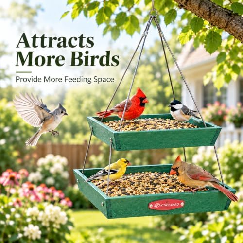 Kingsyard 2 Tier Platform Bird Feeder for Outdoors Hanging