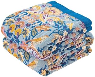 XIBLC Boho Throw Blanket for Bed, 100% Cotton Soft Rustic Quilt Fall Blanket, 60"x80" Floral Printed Farmhouse Decor Bed Blankets, All Season Rustic Reversible Bohemian Throw Quilt