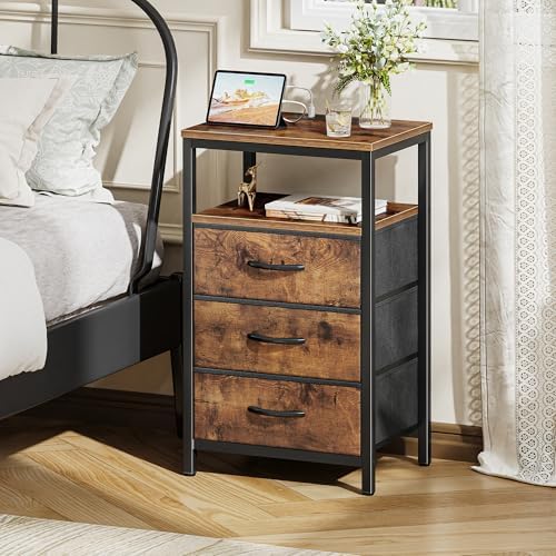 Huuger Nightstands Set of 2, Nightstand with Charging Station,Bedside Table
