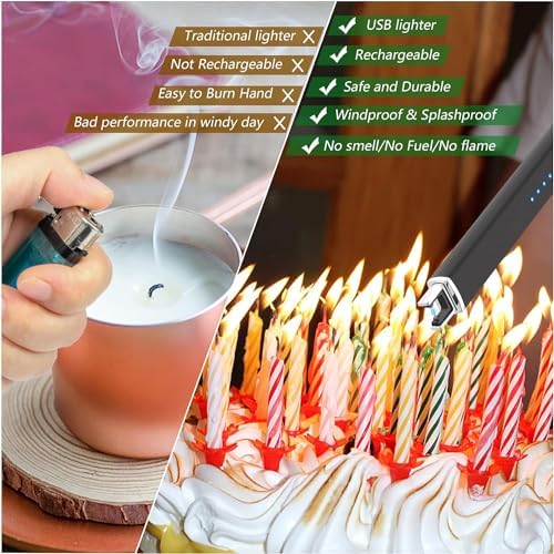 MEIRUBY 2 Pack Electric Candle Lighter, Christmas Stocking Stuffers Gifts for Women Mom Men Wife Sister, USB Arc Rechargeable Windproof Long Lighter for Candle BBQ Housewarming Birthday Gifts Idals