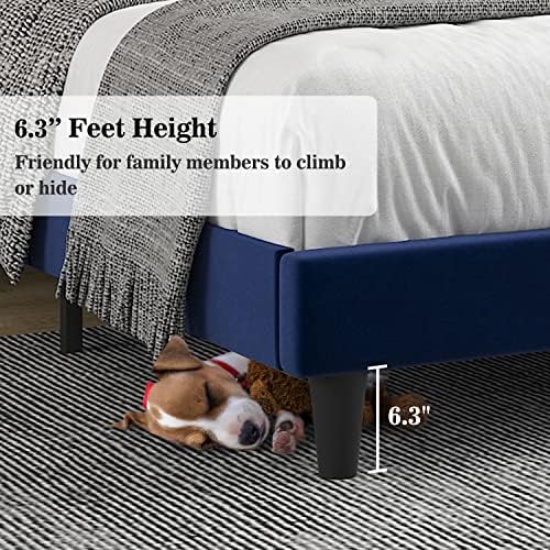 Allewie Full Platform Bed Frame/Velvet Upholstered Bed Frame with Vertical Channel Tufted Headboard/Strong Wooden Slats/Mattress Foundation/Box Spring Optional/Easy Assembly/Navy Blue