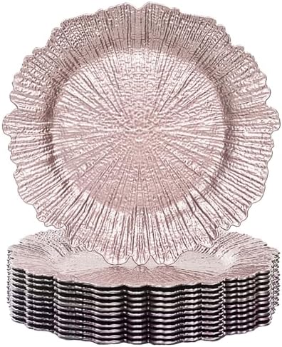 MAONAME Pink Charger Plates Set of 12, Reef Chargers for Dinner Plates