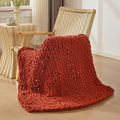 Bigacogo Chunky Knit Throw Blanket for Couch, 40x40 inches, Rust Red