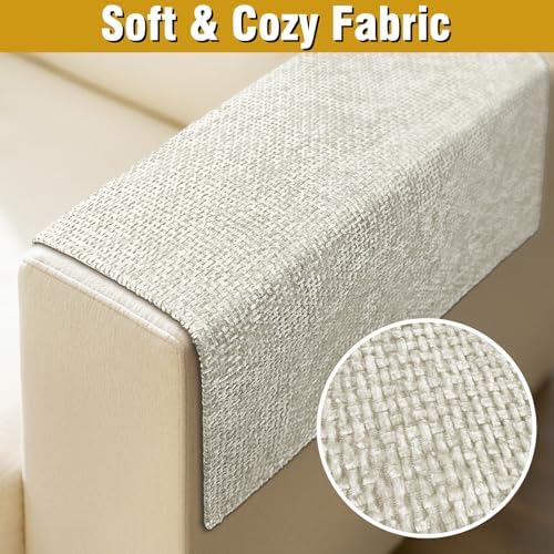 Couch Arm Covers, Sofa Arm Covers, Waterproof Armrest Cover for Sofa, Armchair, Loveseat, Non-Slip Recliner Arm Cover, Headrest Cover, Arm Chair Covers Set of 2 (Beige, 26"×26")