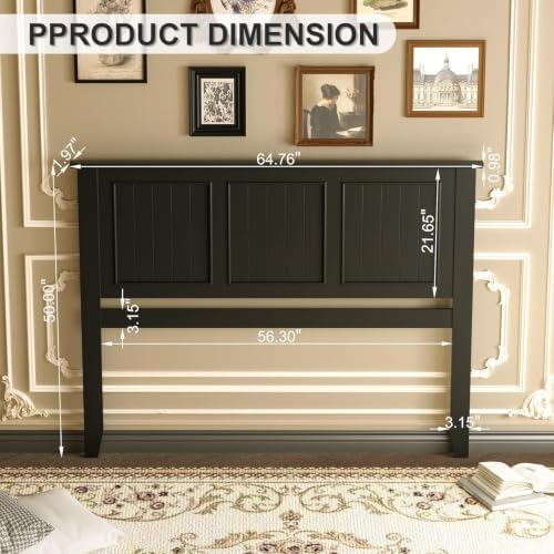 Wood Queen Size Headboard Only with Farmhouse Style, Wall-Mounted , Black