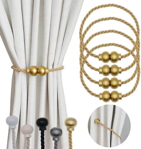 4Pcs Magnetic Curtain Tiebacks Modern Handmade Rope Curtain Tie Backs Gold