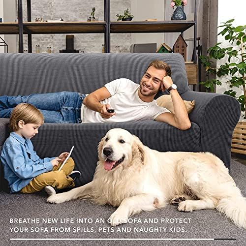 ZNSAYOTX Stretch Oversized Couch Cover Universal Sofa Covers for Living Room Dogs Pet Furniture Protector Spandex Extra Large Sofa Slipcovers with Anti Slip Foam Sticks (Dark Grey, XL Sofa)