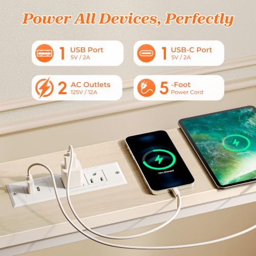 SUPERJARE 79 Inch Sofa Table with 2 Power Outlets and USB-C Ports