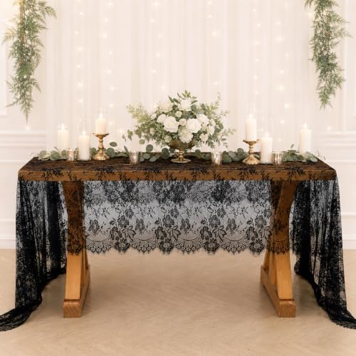 Lace Tablecloth 10FT Rectangle Wedding Overlay Black Halloween Fabric 2Pack