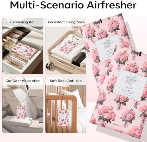 MYARO 20Pcs Rose Scented Sachets, Closet Deodorizer Car Air Freshener