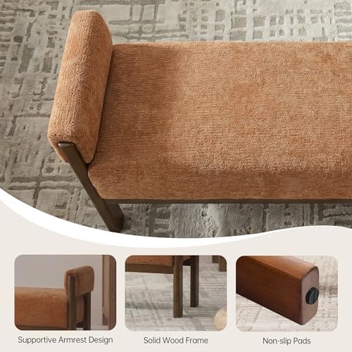 VKNOW 51.8”End of Bed Bench Upholstered Bedroom Bench with Arms, Orange