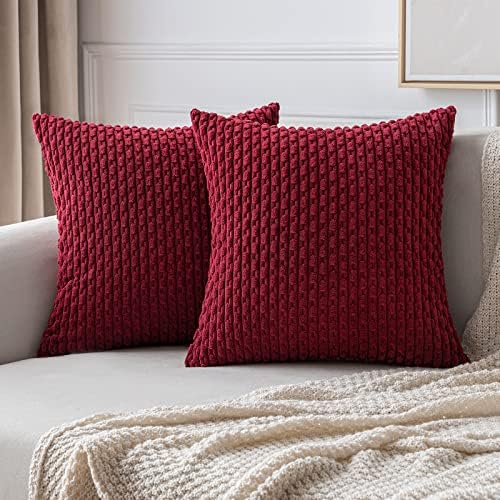 MIULEE Christmas Decorative Throw Pillow Covers 18x18 Burgundy Textured