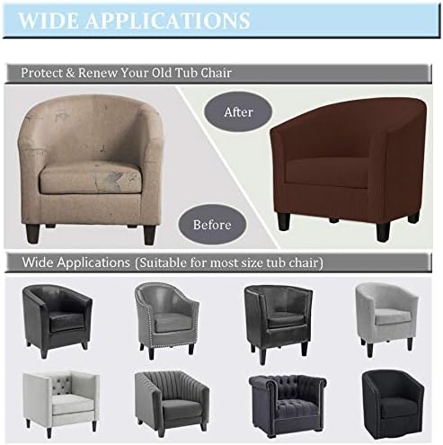 2 Piece Tub Chair Covers with Cushion Cover, Stretch Jacquard Furniture Cover,Armchair Protector Slipcover Removable Machine Washable (Dark Coffee)