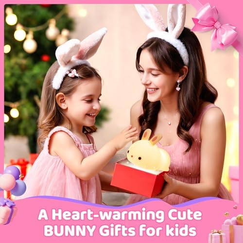 One Fire Bunny Night Light for Kids,16 Colors+ Silicone Soft Toddler Night Light, Dimmable+Rechargeable Nightlight for Kids Room, Easy Tap Control Bunny Lamp, Rabbit Lamp, Cute Stuff, Gifts for Girls