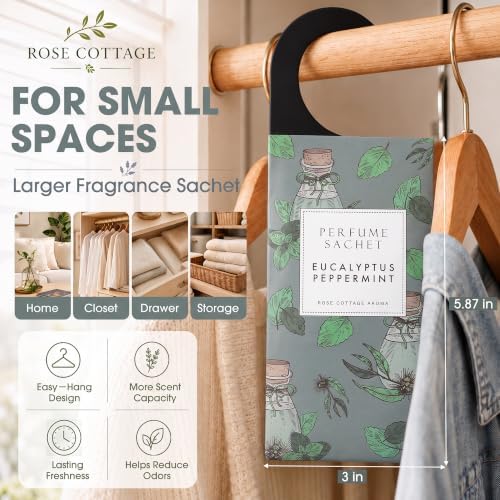 Large 12 Packs Eucalyptus Peppermint Hanging Scented Sachets Long-Lasting Closet Deodorizer Air Freshener Fabric Refresher Odor Eliminator for Drawer Home Fragrance Gift Set