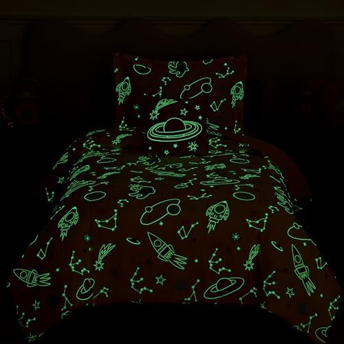 Twin Comforter Set for Girls-3 Pieces Pink Glow in the Dark Twin Bedding
