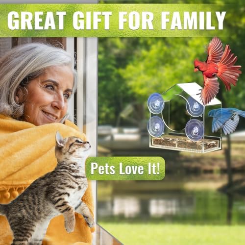 Clear Window Bird Feeder with Strong Suction Cups, Removable Tray