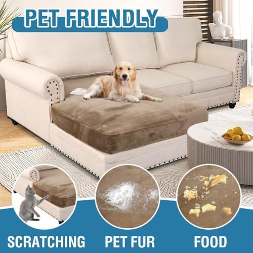 H.VERSAILTEX Velvet Stretch Individual Chaise Cover Sectional Couch Covers for L Shaped Sofa Both Left/Right Furniture Protector Seat Cushion Sofa Cover (1 Piece Chaise Cover, Camel)