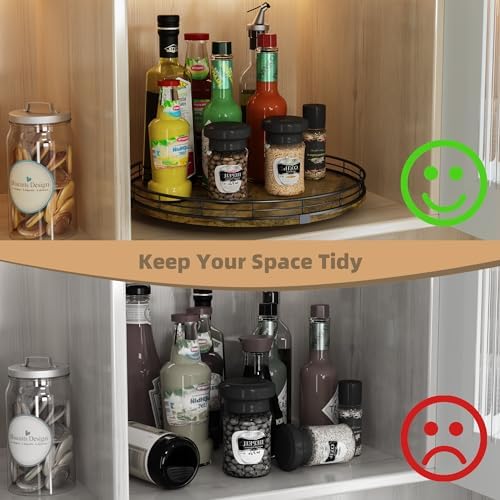 Lazy Susan Turntable Organizer for Table Top, 13’’ Round Wooden Lazy Susan for Cabinet Kitchen Countertop Pantry Dining Coffee Table for Condiments Spices, Rustic Bathroom Vanity Tray for Soap Candle
