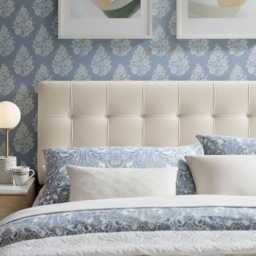Modway Lily Performance Velvet Queen Size Headboard with Biscuit Tufting in Alabaster - Stain-Resistant Upholstery with Padded Design and 5 Height-Adjustable Mounts