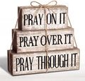 Yuntau 4 Pcs Christian Wooden Block Sign Pray Verse Tiered Tray Decor
