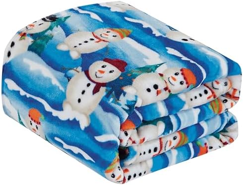 Elegant Comfort Lightweight Printed Throw Blanket- All Season, Ultra Soft, Cozy and Plush- Decorative Throw Blankets, Perfect for Lounging, 50 x 60 inches, White Snowman, Throw Blanket