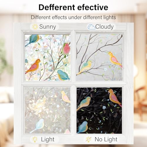 Ranzdn Window Privacy Film, Stained Glass Static Cling, 45.2" x 157.4"
