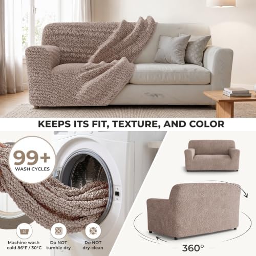 PAULATO Premium Stretch Couch Covers for Sofa - Sofa Chair Cover Washable, Dogs & Pets Friendly - Elastic Polyester Loveseat Slipcovers - Non-Slip Love Seat Couch Covers - Soft Taupe (40"-63" Wide)