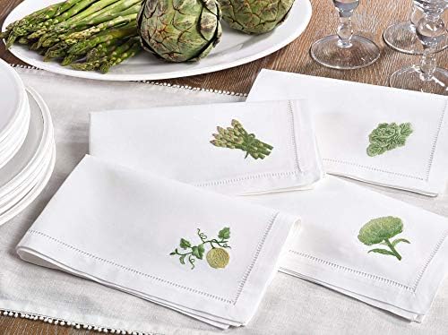 Handmade Cabbage Embroidery Napkin with Hemstitched Border (Set of 6)