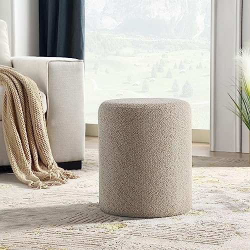 Get Set Style Modern Round Ottoman with Soft Padded Seat, Vanity Stool for Makeup, Upholstered Foot Stool for Living Room, Bedroom