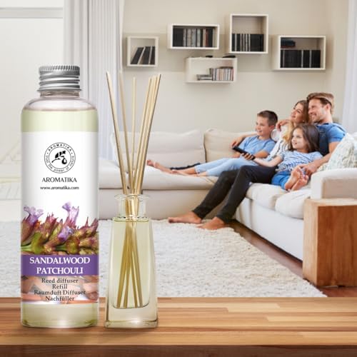Reed Diffuser Refill Sandalwood & Patchouli 6.4 fl oz - Scented Refill with Essential Oils - Home & Office Fragrance - Aromatherapy - Spa, Boutique