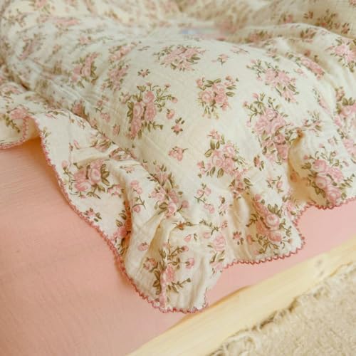 Toddler Girls Pink Floral Duvet Cover with Ruffles,No Pillow,47"x59"