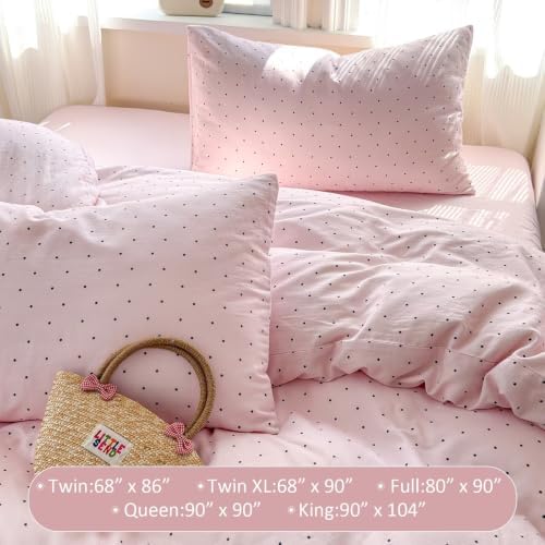 100% Cotton Muslin Duvet Cover King 3 Pcs,104"×90",Pink Polka Dot