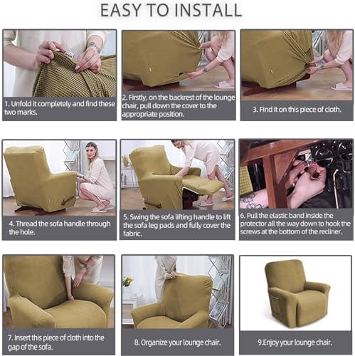 KEKUOU Recliner Chair Covers, 1-Piece Lazy Boy Recliner Covers, Tan