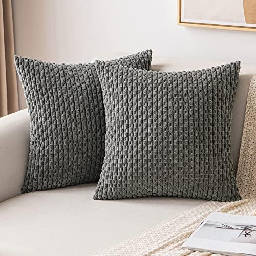 MIULEE Decorative Throw Pillow Covers 18x18 Dark Grey Textured Corduroy