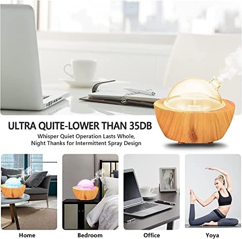 280ml Glass Essential Oil Diffuser Wood Grain Base Air Aroma Diffusers for Aromatherapy Cool Mist Humidifier with Safe Auto Shut-Off and 7 Color LED Night Lights for Home Office Room
