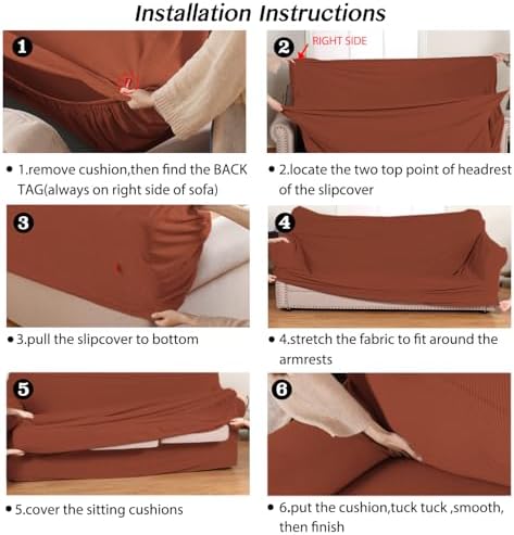 Turquoize Stretch Sofa Slipcover 2 Pieces Sofa Cover Couch Cover for 3 Cushion Couch Washable Furniture Protector Covers with Elastic Bottom Feature Thick Jacquard Fabric (Sofa, Rust)