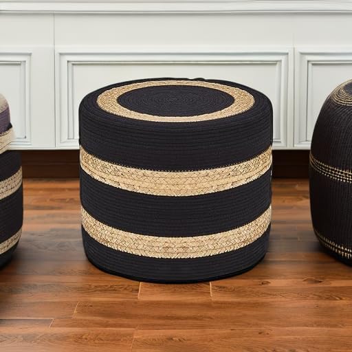 18'' Ottoman Pouf Natural Braided Poof Rustic Handweave Lounge Pouffe