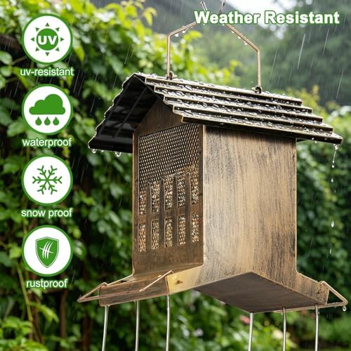 Large Metal Bird Feeder House Outdoor Hanging 2-Side Feeding 6 Lbs Capacity