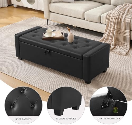 Huatean Home 48" Ottoman with Storage, Light Black Storage Ottoman Bench