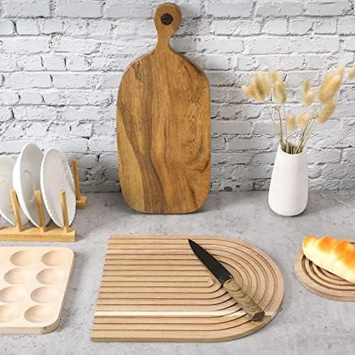 Chunful 2pcs Arch Cutting Board Boho Shelf Decor, Wood Color, Acacia