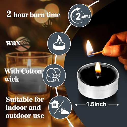 MAQIHAN 25PCS Black Tealight Candles Bulk - Mini Votive Tea Light Candles