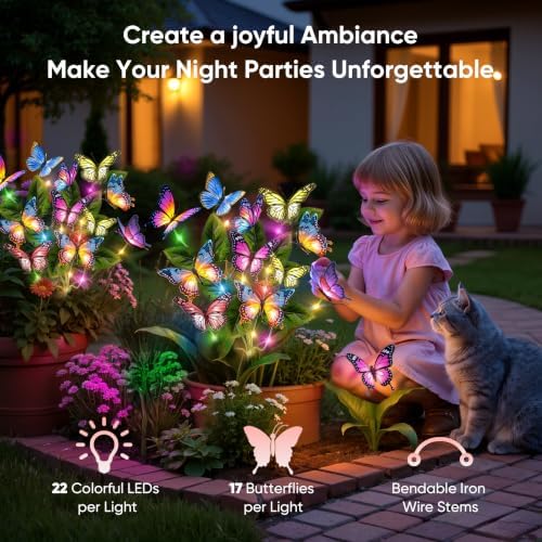 Solar Lights Outdoor Garden Decor: 4 Pack Colorful LEDs Butterfly Lights