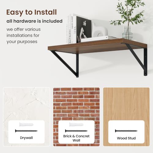 Axeman Deep Floating Shelves, 18'' x 10'' Walnut Wall Shelves Set of 2