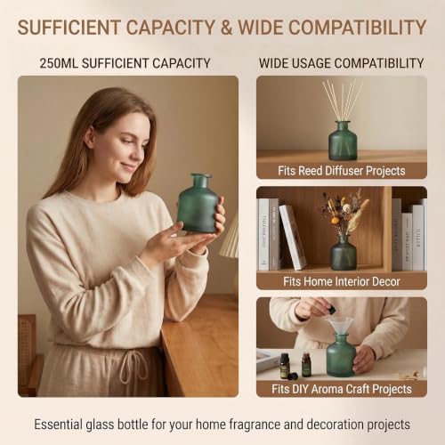 8.4oz Glass Reed Diffuser Bottles, Matte Green Fragrance Container