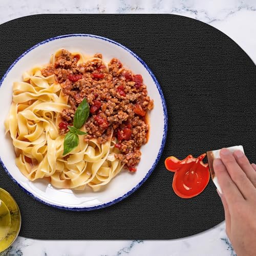 Faux Leather Oval Placemats Set of 6, Black