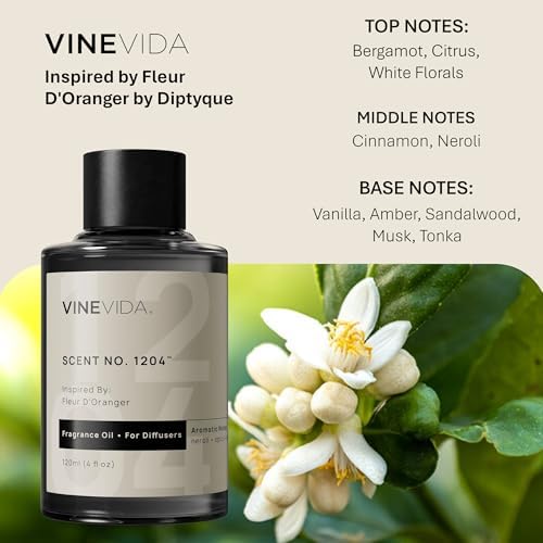 VINEVIDA [4 Fl Oz] Scent NO. 1204 Fragrance Oil for Cold Air Diffusers, Aromatic Notes of Bergamot, Citrus & White Florals Essential Oils for Diffuser Oil Refill & Air Freshener Room Spray