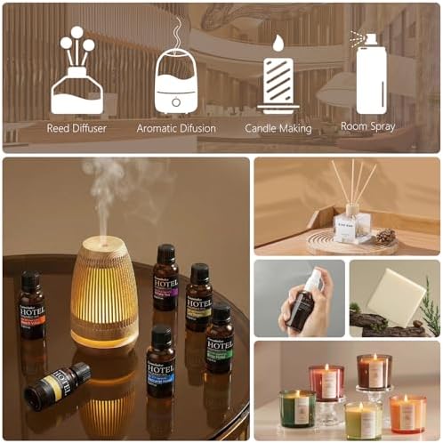 Essential Oil Gift Set, Hotel-Inspired Fragrance Oil Set, 6 Luxury Hotel Scents for Diffusers, Reed Diffusers & Home Fragrance, Aroma Oils for Home Scenting, Housewarming Gift, 6×0.68 Fl Oz